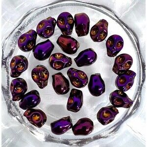 25pcs Beads for Jewelry #21695 Purple & Gold Skull Bead